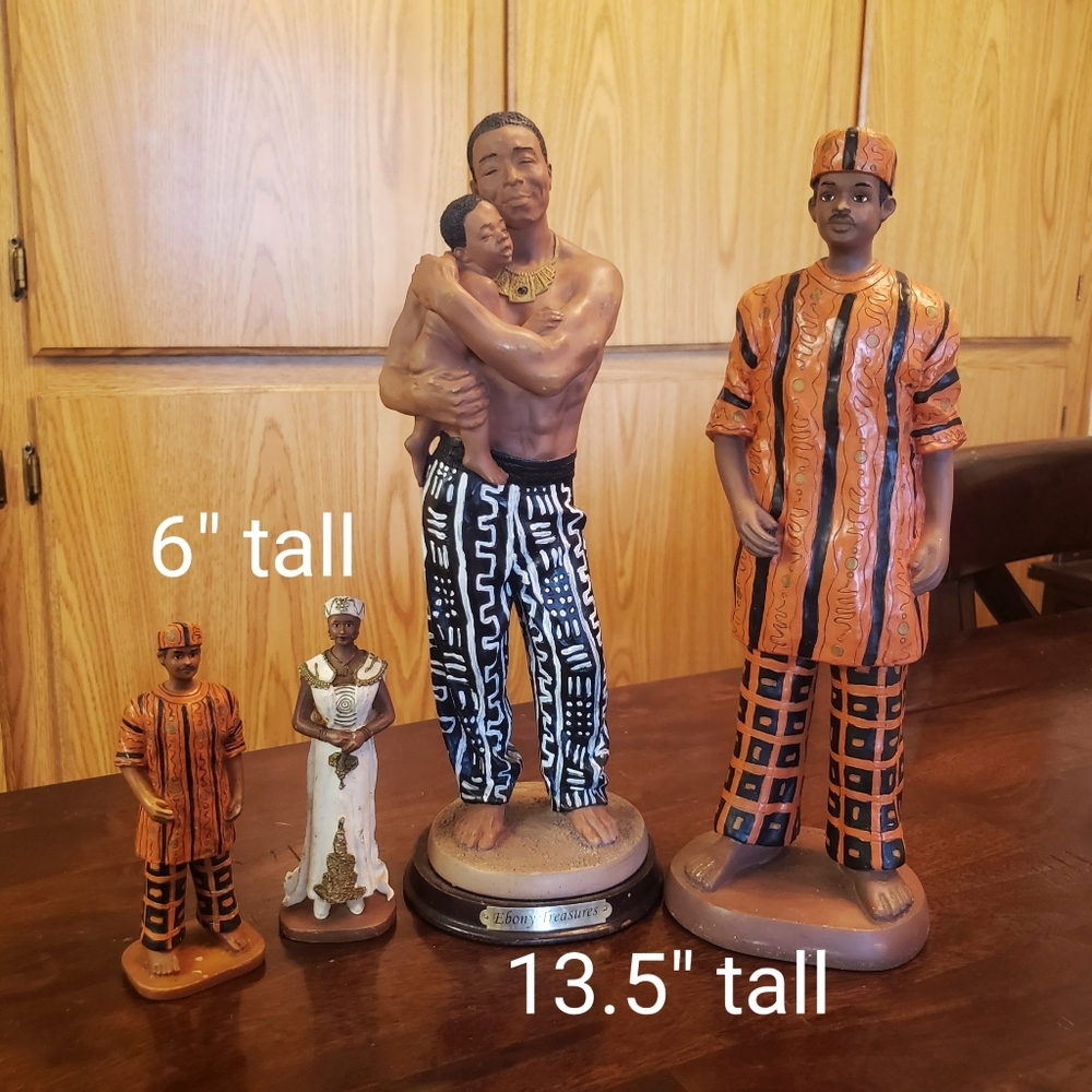 Vintage African Black King Queen Father & Son Statues. Dashiki Men Set.